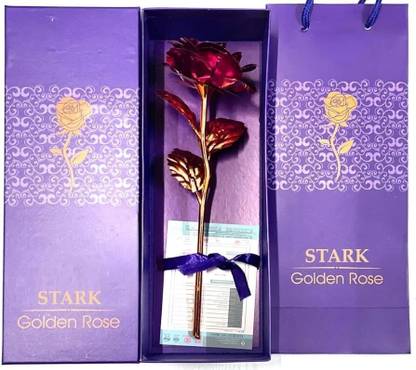 stark 24K_Red & Golden Artificial Rose with Gift Bag – Valentine, Mother’s Day Gift Gold, Red Rose Artificial Flower