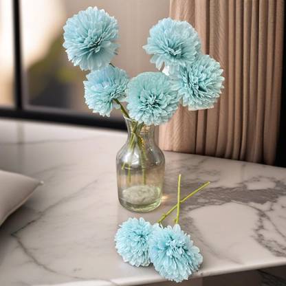 Akaar Akaar Decor's Artificial Chrysanthemum Hydrangea Ball Flower Sticks Blue Chrysanthemum Artificial Flower