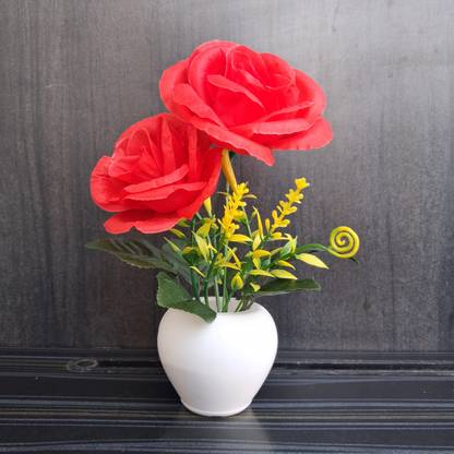 clotheer Super Red Rose Artificial Flower  with Pot