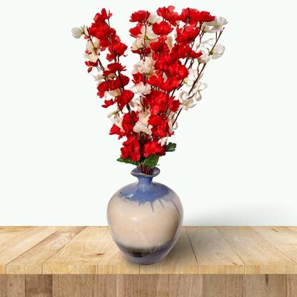 VRG Decors Cherry Blossom with 7 Stems Red, White Cherry Blossom Artificial Flower