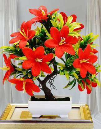 KanRaj Red Lily Artificial Flower with Pot Red Lily Artificial Flower  with Pot
