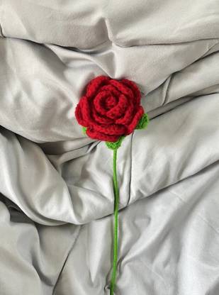 Armore Handcrafted Crochet Rose Flower Power - Red Rose Artificial Flower