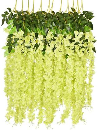 well art gallery Artificial Wisteria Hanging Silk Vine Ratta Home Party Wedding Decor (Green, 6) Green Westeria Artificial Flower