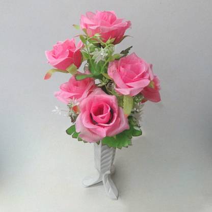 OM COLLECTIONS Artificial Paper Rose Pink Rose Artificial Flower  with Pot