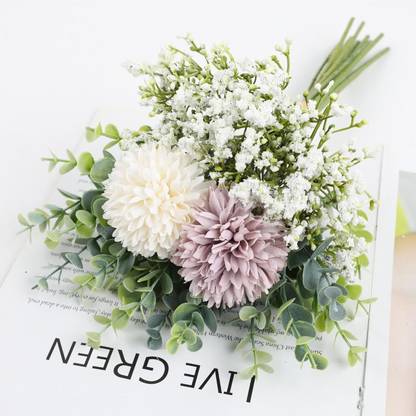 HomeXO Artificial Fake Silk Flower Baby Breath Chrysanthemum Arrangement (Purple&White) Purple, White Chrysanthemum Artificial Flower