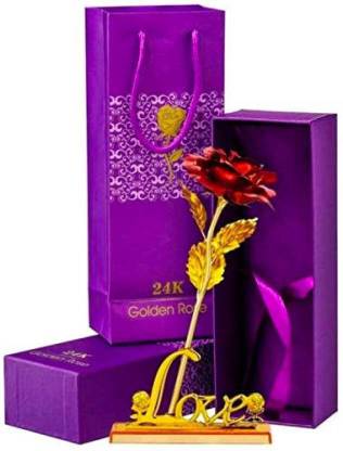 ANSHKIT Gold Plated Artificial Red Rose with Love stand - Valentines without box Red, Gold Rose Artificial Flower