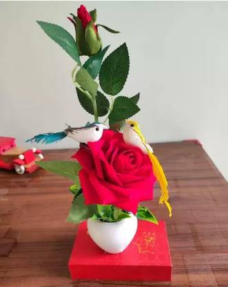 RAJASTHANI HERBS Red Rose Pots Set of 01 Studio Multicolor Rose Artificial Flower  with Pot