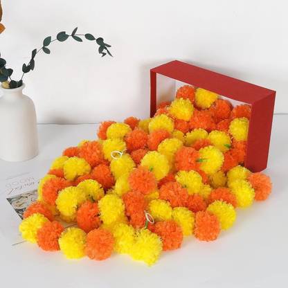 GSDECORE Artificial Marigold Flowers Garland For Decoration Long Toran Indian Diwali Orange, Yellow Marigold Artificial Flower