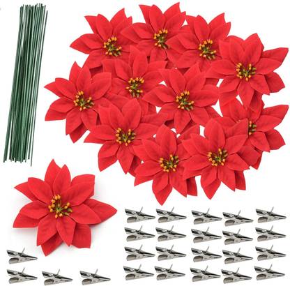 TIED RIBBONS Red Poinsettia Artificial Flower
