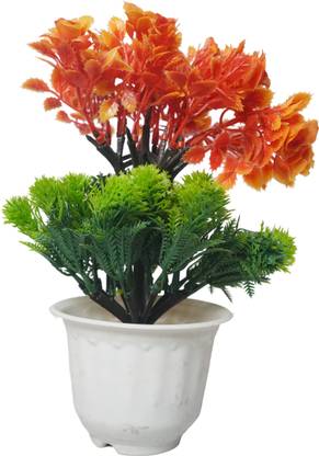 RWFM Kanraj bright and beautiful rose Orange Dahalia Artificial Flower  with Pot