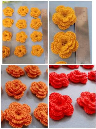 Kusum Creation Red Crochet flowers 3 layers of 5 petals, artificial flower for decoration Red Rose Artificial Flower