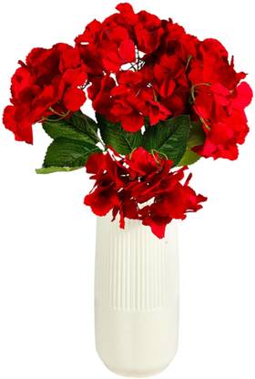Dekorly Artificial Flower For Wedding Anniversary Vases Bouquet Tabletop Home Décor Red Hydrangea, Wild Flower, Eucalyptus Artificial Flower  with Pot