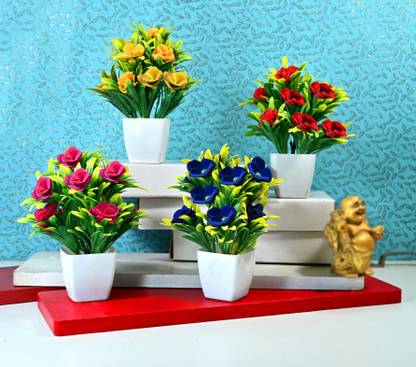 NERAPI (CBP-RYBP) Beautiful Design Mix Color Perfect Decorative Piece |RoseFlower Set| Multicolor Rose Artificial Flower  with Pot
