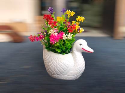 zonezer 1 artificial multicolour duck pot flower plant for home decoration. Multicolor Sunflower Artificial Flower  with Pot