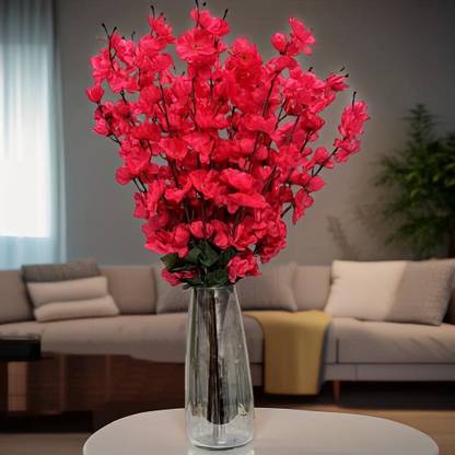 Akaar Akaar Red Blossom Bunch- Pack of 2 sticks Red Cherry Blossom Artificial Flower