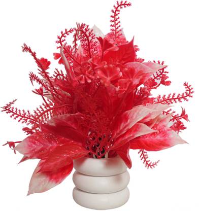 RWFM R.W.F.M 142/25 Red Dahalia Artificial Flower  with Pot