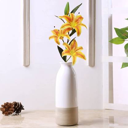 FYUGO Artificial Real Touch Lily Flower(3 Flower Heads, 36 IN,Yellow ,Pack of 1) Yellow Lily Artificial Flower