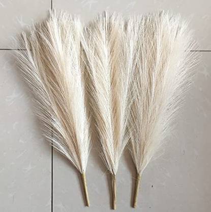 Satyam Kraft 3 Pcs Artificial Dried Pampas Grass For Wedding, Home Decoration - (Off White) White Dried Sticks Artificial Flower