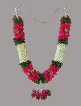 SujArta Garland, Premium Pink Artificial Jasmine, SMALL Size 14 Inch Each Side, Pink Jasmine Artificial Flower