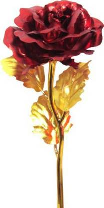 panipat creations 24K Red & Golden Rose With Gift Box  Red Rose Artificial Flower