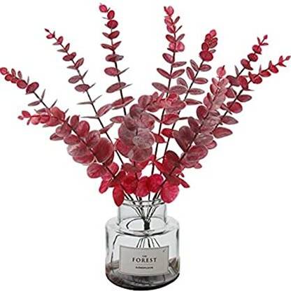 VRB Dec VRB DEC 1 Pcs Red Artificial Eucalyptus Gingko Leaves Red Eucalyptus Artificial Flower