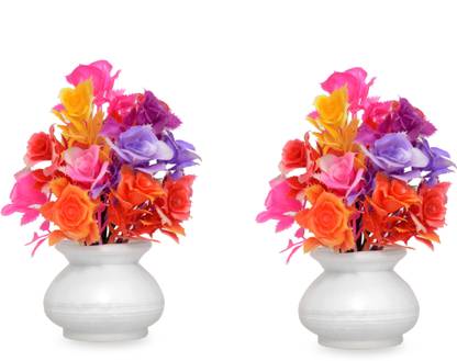 S-Biv Pack of 2 Pcs Flower Set Multicolor Wild Flower Artificial Flower  with Pot