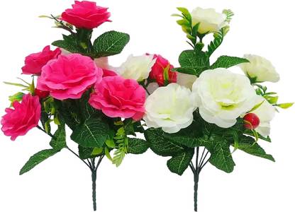 saf 7h Australian rose pink and white combo ( 30 cm , multy ) Multicolor Rose Artificial Flower