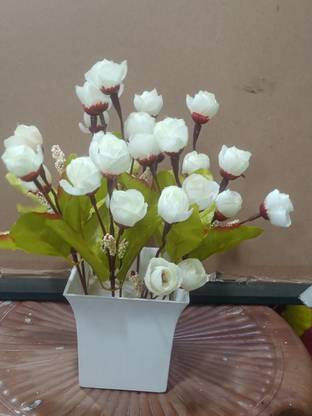 Ratna White Pear Blossom Artificial Flower  with Pot