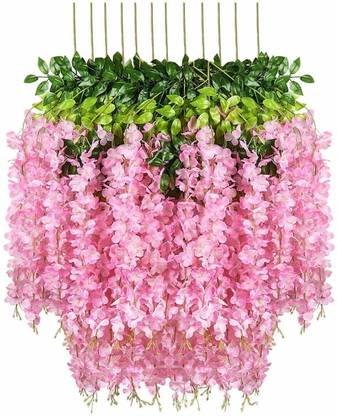 well art gallery Wisteria Ratta Fake Hanging for Home Party Decor(Dark ) Pink, Green Westeria Artificial Flower