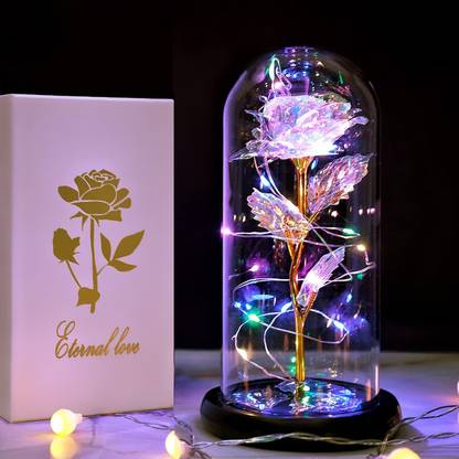KENAYO ENTERPRISE Artificial Flower Rose Gift Led Light On Galaxy Rose in Glass Dome Best Gifts Multicolor Rose Artificial Flower