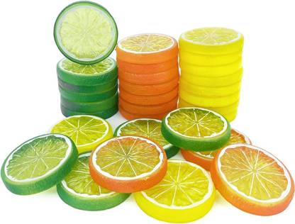 Royalkart 30pcs Fake Lemon Slices Artificial Plastic Lime Slices Simulation Decor Prop Artificial Fruit