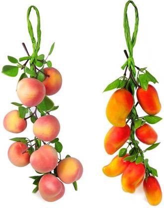CRYSTU Artificial Mango With Peach for Decorate Kitchen Wall Hanging And Parties Restaurants Table Centerpiece Décor Pack of 2 pc Artificial Fruit