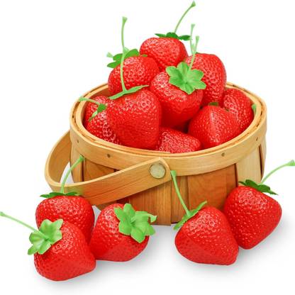 Royalkart 50 Pcs Artificial Fake Red Strawberries Fruit Simulation Model Decoration Props Artificial Fruit