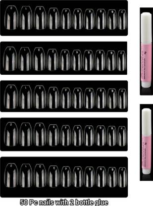 BUZIVENTURES COFFIN ARTIFICIAL REUSABLE NAILS WITH 2 PC OF NAIL GLUE. TRANSPARENT