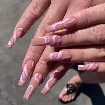NAIL ART pink and white lines pink