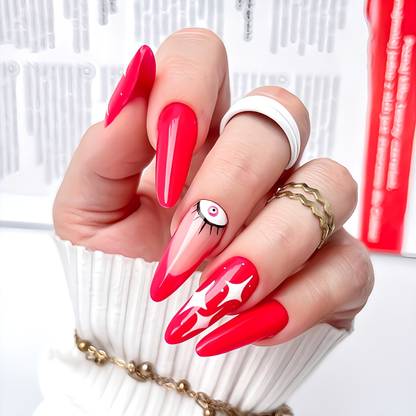The NailzStation Evil eye Artificial nails Designer Acrylic Fake Press on art with glue kit Red