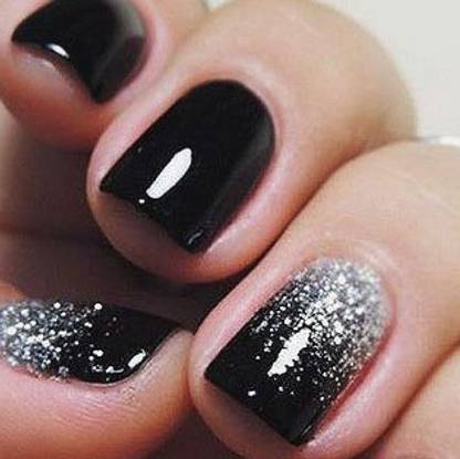 The NailzStation Glitter ombre Fake Artificial Press on Nails with glue application kit Black