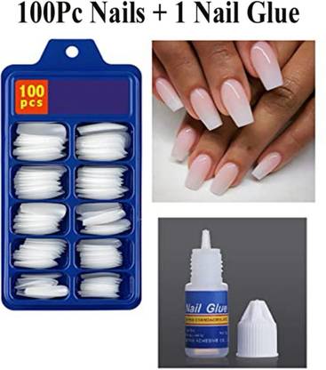 Carapace Full Cover Artificial Nails Set, Acrylic Nails Set, Nail Extension + Nail Glue White
