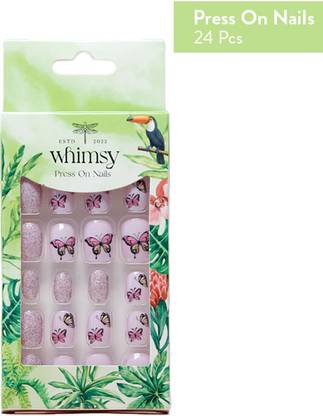 Whimsy Beauty Press on Nails (Butterfly Design) for Girls - Reusable & Easy-to-Apply Multicolor