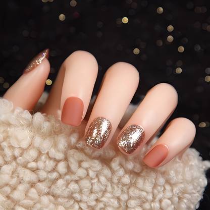 Shhagan Square, Matt, Brown Golden Glitter Nails