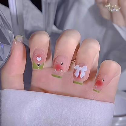 kyiesh Reusable Bow designed Press on Nails Peach Pink