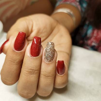 Shhagan Festive Red and Gold Nails Red, Gold glitter