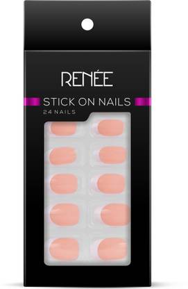 Renee Stick On Nails - FTN 01 - 24 Reusable Artificial Fake Nail Set, Quick Fix Use Beige