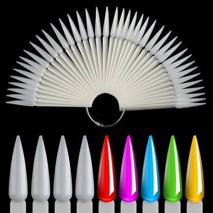 RUBY FACE Stiletto Shape Plastic Nail Art Tips Display Polish Board Display Practice Sticks with Metal Split Ring Holder Natural Color