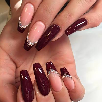 The NailzStation fake nails designer bridal artificial nails for wedding press on nails with glue Maroon