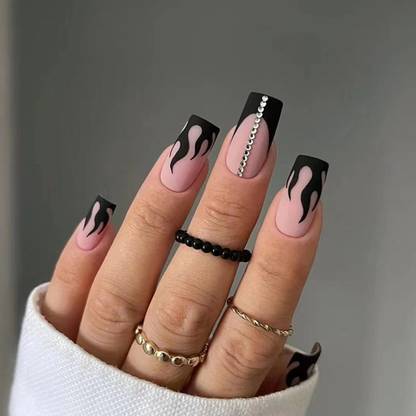 kyiesh Reusable Canva Designer Press on Nails Peach with Black