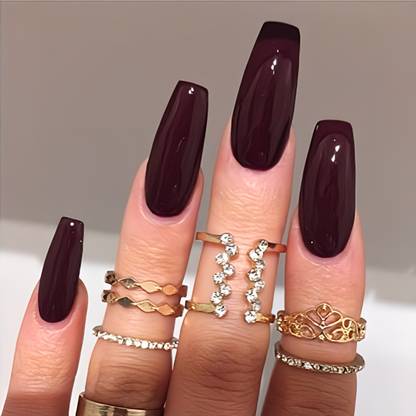 VGroot fake artificial designer nails extension press on nails bridal for wedding maroon