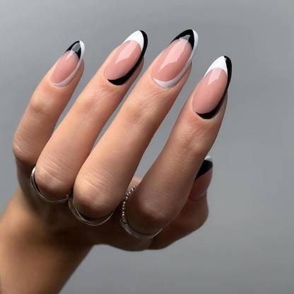 Shhagan Monochrome Arc Manicure 1980 Black, White, Translucent Pink