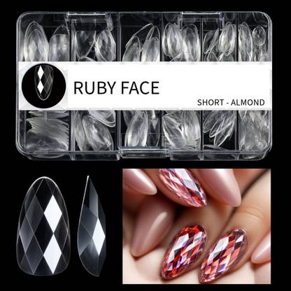 RUBY FACE 3D Diamond Shape Designs False Nails, SHORT-ALMOND 150 Pcs Soft Gel Tips CLEAR