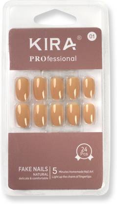 KIRA Artifical Fake Nails with Buffer & Glue, Natural False Nails For Women-A01 (Peanut Brown)